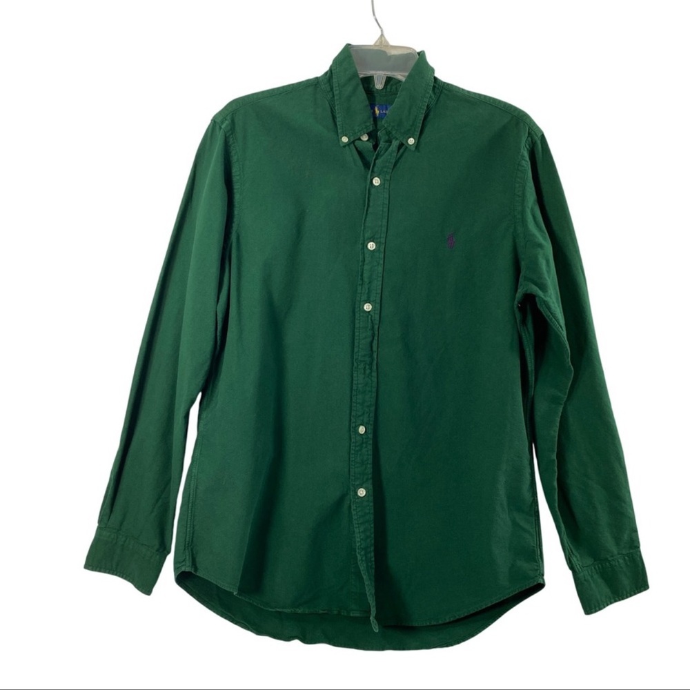 Ralph Lauren Shirt Mens Medium Dark Green Button Down Long Sleeve Purple Pony